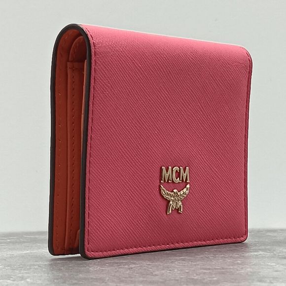 MCM Hot Pink Orange Leather Dual Color Snap Bifold Compact Wallet - Picture 3 of 12